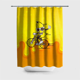 Штора 3D для ванной с принтом Банан на велосипеде в Екатеринбурге, 100% полиэстер | плотность материала — 100 г/м2. Стандартный размер — 146 см х 180 см. По верхнему краю — пластиковые люверсы для креплений. В комплекте 10 пластиковых колец | байк | банан | бананчик | велик | велосипед | живой банан | спорт