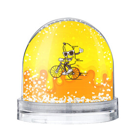 Игрушка Снежный шар с принтом Банан на велосипеде в Екатеринбурге, Пластик | Изображение внутри шара печатается на глянцевой фотобумаге с двух сторон | байк | банан | бананчик | велик | велосипед | живой банан | спорт