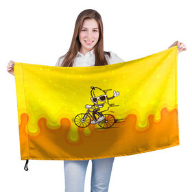Флаг 3D с принтом Банан на велосипеде в Екатеринбурге, 100% полиэстер | плотность ткани — 95 г/м2, размер — 67 х 109 см. Принт наносится с одной стороны | байк | банан | бананчик | велик | велосипед | живой банан | спорт