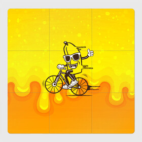 Магнитный плакат 3Х3 с принтом Банан на велосипеде в Екатеринбурге, Полимерный материал с магнитным слоем | 9 деталей размером 9*9 см | байк | банан | бананчик | велик | велосипед | живой банан | спорт