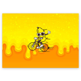 Поздравительная открытка с принтом Банан на велосипеде в Екатеринбурге, 100% бумага | плотность бумаги 280 г/м2, матовая, на обратной стороне линовка и место для марки
 | байк | банан | бананчик | велик | велосипед | живой банан | спорт