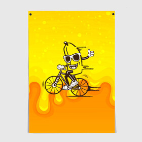Постер с принтом Банан на велосипеде в Екатеринбурге, 100% бумага
 | бумага, плотность 150 мг. Матовая, но за счет высокого коэффициента гладкости имеет небольшой блеск и дает на свету блики, но в отличии от глянцевой бумаги не покрыта лаком | байк | банан | бананчик | велик | велосипед | живой банан | спорт