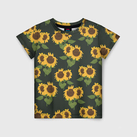 Детская футболка 3D с принтом Подсолнухи в Екатеринбурге, 100% гипоаллергенный полиэфир | прямой крой, круглый вырез горловины, длина до линии бедер, чуть спущенное плечо, ткань немного тянется | лето | паттерн | подсолнухи | семечки | солнце | цветок солнце | цветы