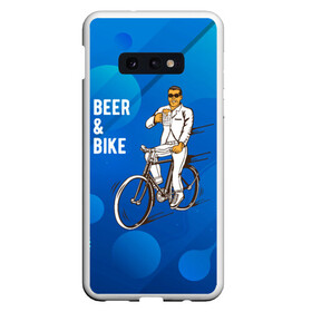 Чехол для Samsung S10E с принтом Велосипед и пиво в Екатеринбурге, Силикон | Область печати: задняя сторона чехла, без боковых панелей | без рук | вело | велосипед | велосипедист | колеса | руль | спорт