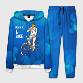 Мужской костюм 3D с принтом Велосипед и пиво в Екатеринбурге, 100% полиэстер | Манжеты и пояс оформлены тканевой резинкой, двухслойный капюшон со шнурком для регулировки, карманы спереди | Тематика изображения на принте: без рук | вело | велосипед | велосипедист | колеса | руль | спорт