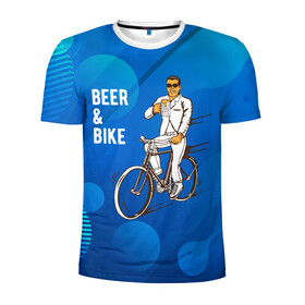 Мужская футболка 3D спортивная с принтом Велосипед и пиво в Екатеринбурге, 100% полиэстер с улучшенными характеристиками | приталенный силуэт, круглая горловина, широкие плечи, сужается к линии бедра | Тематика изображения на принте: без рук | вело | велосипед | велосипедист | колеса | руль | спорт