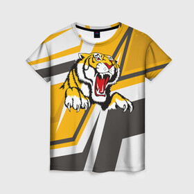Женская футболка 3D с принтом Тигр в Екатеринбурге, 100% полиэфир ( синтетическое хлопкоподобное полотно) | прямой крой, круглый вырез горловины, длина до линии бедер | дыра | дырка | крупная кошка | разрывает | тигр | тигрица