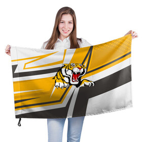 Флаг 3D с принтом Тигр в Екатеринбурге, 100% полиэстер | плотность ткани — 95 г/м2, размер — 67 х 109 см. Принт наносится с одной стороны | дыра | дырка | крупная кошка | разрывает | тигр | тигрица