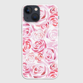 Чехол для iPhone 13 mini с принтом Розовые розы в Екатеринбурге,  |  | botanic | flower | pink | rose | summer | watercolor | акварель | акварельный | белый | ботаника | весна | летний | лето | нежный | пастельный | розовый | розы | цветочный | цветы