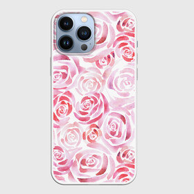 Чехол для iPhone 13 Pro Max с принтом Розовые розы в Екатеринбурге,  |  | botanic | flower | pink | rose | summer | watercolor | акварель | акварельный | белый | ботаника | весна | летний | лето | нежный | пастельный | розовый | розы | цветочный | цветы