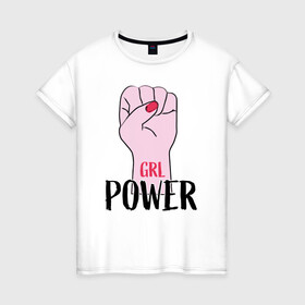 Женская футболка хлопок с принтом Girl Power в Екатеринбурге, 100% хлопок | прямой крой, круглый вырез горловины, длина до линии бедер, слегка спущенное плечо | girl | power | арт | иллюстрация | сила | феменизм