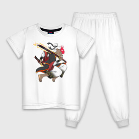 Детская пижама хлопок с принтом Honey badger samurai в Екатеринбурге, 100% хлопок |  брюки и футболка прямого кроя, без карманов, на брюках мягкая резинка на поясе и по низу штанин
 | Тематика изображения на принте: барсук | зверь | иллюстрация | китай | медоед | самурай
