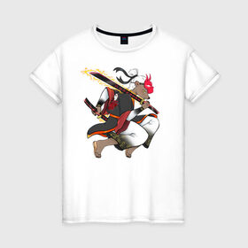 Женская футболка хлопок с принтом Honey badger samurai в Екатеринбурге, 100% хлопок | прямой крой, круглый вырез горловины, длина до линии бедер, слегка спущенное плечо | барсук | зверь | иллюстрация | китай | медоед | самурай