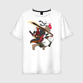 Женская футболка хлопок Oversize с принтом Honey badger samurai в Екатеринбурге, 100% хлопок | свободный крой, круглый ворот, спущенный рукав, длина до линии бедер
 | барсук | зверь | иллюстрация | китай | медоед | самурай