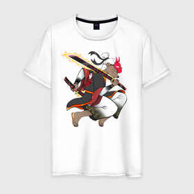 Мужская футболка хлопок с принтом Honey badger samurai в Екатеринбурге, 100% хлопок | прямой крой, круглый вырез горловины, длина до линии бедер, слегка спущенное плечо. | барсук | зверь | иллюстрация | китай | медоед | самурай