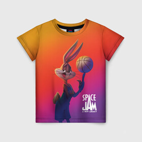 Детская футболка 3D с принтом Space Jam 2 Багз Банни в Екатеринбурге, 100% гипоаллергенный полиэфир | прямой крой, круглый вырез горловины, длина до линии бедер, чуть спущенное плечо, ткань немного тянется | Тематика изображения на принте: bugs bunny | space jam | space jam 2 | space jam a new legacy | vdzabma | багз банни | космический джем | космический джем 2 | космический джем: новое поколение