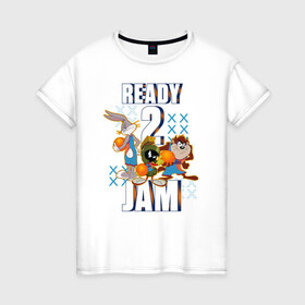Женская футболка хлопок с принтом Ready 2 Jam в Екатеринбурге, 100% хлопок | прямой крой, круглый вырез горловины, длина до линии бедер, слегка спущенное плечо | bugs bunny | marvin | space jam | space jam 2 | space jam a new legacy | tasmanian devil | taz | tune squad | vdzabma | багз банни | космический джем | космический джем 2 | космический джем: новое поколение | таз | тасманский дьявол | тюн