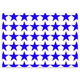 Поздравительная открытка с принтом Синие звёзды на белом фоне в Екатеринбурге, 100% бумага | плотность бумаги 280 г/м2, матовая, на обратной стороне линовка и место для марки
 | Тематика изображения на принте: звёзды | синие звёзды | синие звёзды на белом фоне