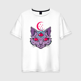 Женская футболка хлопок Oversize с принтом Devil Cat в Екатеринбурге, 100% хлопок | свободный крой, круглый ворот, спущенный рукав, длина до линии бедер
 | animal | cat | cute | kitty | meow | демон | друг | дьявол | животные | киска | кися | китти | кот | котенок | котик | котэ | кошечка | кошка | мур | мяу | питомец
