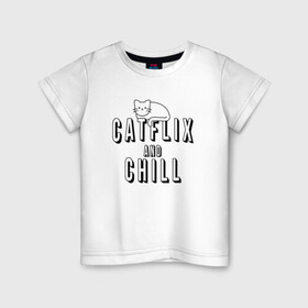 Детская футболка хлопок с принтом Catflix в Екатеринбурге, 100% хлопок | круглый вырез горловины, полуприлегающий силуэт, длина до линии бедер | animal | cat | cute | kitty | meow | друг | животные | киска | кися | китти | кот | котенок | котик | котэ | кошечка | кошка | мур | мяу | питомец