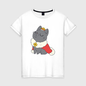 Женская футболка хлопок с принтом Cat King в Екатеринбурге, 100% хлопок | прямой крой, круглый вырез горловины, длина до линии бедер, слегка спущенное плечо | animal | cat | cute | kitty | meow | друг | животные | киска | кися | китти | кот | котенок | котик | котэ | кошечка | кошка | мур | мяу | питомец