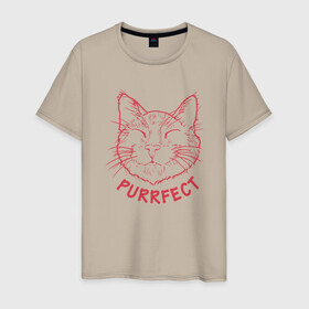 Мужская футболка хлопок с принтом Purrfect в Екатеринбурге, 100% хлопок | прямой крой, круглый вырез горловины, длина до линии бедер, слегка спущенное плечо. | animal | cat | cute | kitty | meow | друг | животные | киска | кися | китти | кот | котенок | котик | котэ | кошечка | кошка | мур | мяу | питомец
