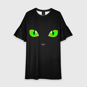 Детское платье 3D с принтом КОШАЧЬИ ГЛАЗКИ в Екатеринбурге, 100% полиэстер | прямой силуэт, чуть расширенный к низу. Круглая горловина, на рукавах — воланы | cat | cat eyes | eyes | аниме | взгляд | глаза | глаза кошки | глазки | животные | зелёный | киса | кот | коте | котейка | котенок | котэ | котя | кошачий глаз | кошачьи глаза | кошечка | кошка | мордочка