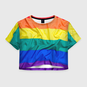 Женская футболка Crop-top 3D с принтом Радуга - мятая ткань полотно в Екатеринбурге, 100% полиэстер | круглая горловина, длина футболки до линии талии, рукава с отворотами | gey | би | гендер | квир | маска | меньшинства | огбткю | равноправие | радуга | радужный | трансгендер | трансы | флаг
