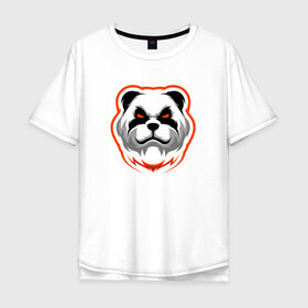 Мужская футболка хлопок Oversize с принтом Панда с красными глазами в Екатеринбурге, 100% хлопок | свободный крой, круглый ворот, “спинка” длиннее передней части | Тематика изображения на принте: cute | dog | pitbull | woof | американский питбультерьер | гав | забавный | пес | песель | песик | питбуль | смешной | собака | собачка | щенок