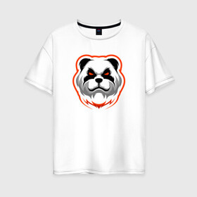 Женская футболка хлопок Oversize с принтом Панда с красными глазами в Екатеринбурге, 100% хлопок | свободный крой, круглый ворот, спущенный рукав, длина до линии бедер
 | cute | dog | pitbull | woof | американский питбультерьер | гав | забавный | пес | песель | песик | питбуль | смешной | собака | собачка | щенок