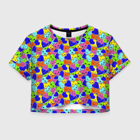 Женская футболка Crop-top 3D с принтом Сердечки в Екатеринбурге, 100% полиэстер | круглая горловина, длина футболки до линии талии, рукава с отворотами | emoji | emoticons | likee | smile | знак | колобок | позитив | рожица | символ | смайл | смайлики | улыбка | эмодзи