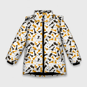 Зимняя куртка для девочек 3D с принтом Шахматные Фигуры в Екатеринбурге, ткань верха — 100% полиэстер; подклад — 100% полиэстер, утеплитель — 100% полиэстер. | длина ниже бедра, удлиненная спинка, воротник стойка и отстегивающийся капюшон. Есть боковые карманы с листочкой на кнопках, утяжки по низу изделия и внутренний карман на молнии. 

Предусмотрены светоотражающий принт на спинке, радужный светоотражающий элемент на пуллере молнии и на резинке для утяжки. | chess | игра | король | ладья | математика | пешка | ферзь | чёрно белые | шах и мат | шахматист | шахматная доска | шахматные фигуры | шахматы
