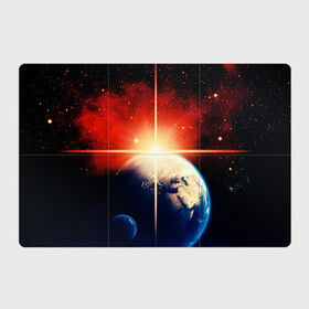 Магнитный плакат 3Х2 с принтом Космос земля 3D в Екатеринбурге, Полимерный материал с магнитным слоем | 6 деталей размером 9*9 см | вселенная | галактика | звёзды | земля | космос | лучи | рассвет | сияние | солнце