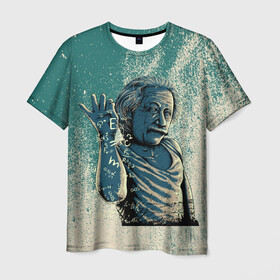 Мужская футболка 3D с принтом Эйнштейн  в Екатеринбурге, 100% полиэфир | прямой крой, круглый вырез горловины, длина до линии бедер | альберт | арт | графика | ученый | физика | формулы | эйнштейн