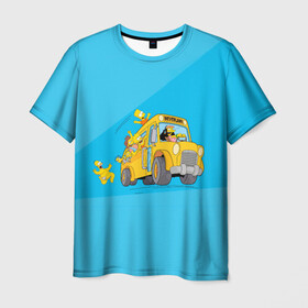 Мужская футболка 3D с принтом Автобус в Неверленд в Екатеринбурге, 100% полиэфир | прямой крой, круглый вырез горловины, длина до линии бедер | Тематика изображения на принте: bart | gomer | liza | simpsons | the simpson | барт | гомер | лиза | мульт | мультфильм | симпсоны
