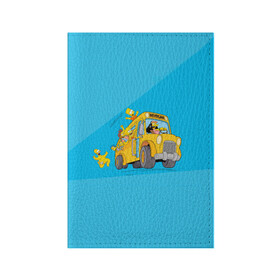 Обложка для паспорта матовая кожа с принтом Автобус в Неверленд в Екатеринбурге, натуральная матовая кожа | размер 19,3 х 13,7 см; прозрачные пластиковые крепления | bart | gomer | liza | simpsons | the simpson | барт | гомер | лиза | мульт | мультфильм | симпсоны