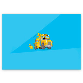 Поздравительная открытка с принтом Автобус в Неверленд в Екатеринбурге, 100% бумага | плотность бумаги 280 г/м2, матовая, на обратной стороне линовка и место для марки
 | bart | gomer | liza | simpsons | the simpson | барт | гомер | лиза | мульт | мультфильм | симпсоны