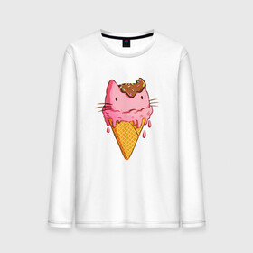 Мужской лонгслив хлопок с принтом Cat Ice Cream в Екатеринбурге, 100% хлопок |  | animal | cat | cute | ice cream | kitty | meow | друг | еда | животные | киска | кися | китти | кот | котенок | котик | котэ | кошечка | кошка | мороженое | мур | мяу | питомец