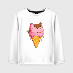 Детский лонгслив хлопок с принтом Cat Ice Cream в Екатеринбурге, 100% хлопок | круглый вырез горловины, полуприлегающий силуэт, длина до линии бедер | animal | cat | cute | ice cream | kitty | meow | друг | еда | животные | киска | кися | китти | кот | котенок | котик | котэ | кошечка | кошка | мороженое | мур | мяу | питомец