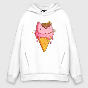 Мужское худи Oversize хлопок с принтом Cat Ice Cream в Екатеринбурге, френч-терри — 70% хлопок, 30% полиэстер. Мягкий теплый начес внутри —100% хлопок | боковые карманы, эластичные манжеты и нижняя кромка, капюшон на магнитной кнопке | Тематика изображения на принте: animal | cat | cute | ice cream | kitty | meow | друг | еда | животные | киска | кися | китти | кот | котенок | котик | котэ | кошечка | кошка | мороженое | мур | мяу | питомец