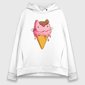 Женское худи Oversize хлопок с принтом Cat Ice Cream в Екатеринбурге, френч-терри — 70% хлопок, 30% полиэстер. Мягкий теплый начес внутри —100% хлопок | боковые карманы, эластичные манжеты и нижняя кромка, капюшон на магнитной кнопке | animal | cat | cute | ice cream | kitty | meow | друг | еда | животные | киска | кися | китти | кот | котенок | котик | котэ | кошечка | кошка | мороженое | мур | мяу | питомец