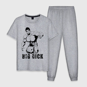 Мужская пижама хлопок с принтом BIG DICK в Екатеринбурге, 100% хлопок | брюки и футболка прямого кроя, без карманов, на брюках мягкая резинка на поясе и по низу штанин
 | большой | в шортах | качек | мышцы | человек