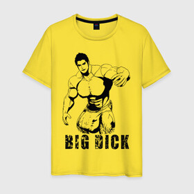 Мужская футболка хлопок с принтом BIG DICK в Екатеринбурге, 100% хлопок | прямой крой, круглый вырез горловины, длина до линии бедер, слегка спущенное плечо. | Тематика изображения на принте: большой | в шортах | качек | мышцы | человек