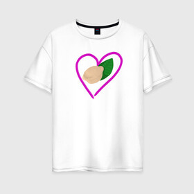 Женская футболка хлопок Oversize с принтом любовь к пельменям в Екатеринбурге, 100% хлопок | свободный крой, круглый ворот, спущенный рукав, длина до линии бедер
 | еда | лаврушка | пельмень | пища | сердечко