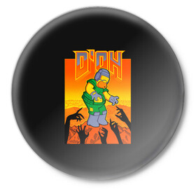 Значок с принтом Doom x Simpsons в Екатеринбурге,  металл | круглая форма, металлическая застежка в виде булавки | doom | gomer | simpsons | the simpson | гомер | дум | мульт | мультфильм | симпсоны