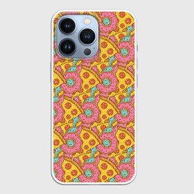 Чехол для iPhone 13 Pro с принтом Пицца и пончики в Екатеринбурге,  |  | background | cheese | donuts | food | pattern | pizza | sausage | texture | еда | колбаса | паттерн | пицца | пончики | сыр | текстура | фон