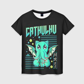 Женская футболка 3D с принтом CatHulhu в Екатеринбурге, 100% полиэфир ( синтетическое хлопкоподобное полотно) | прямой крой, круглый вырез горловины, длина до линии бедер | ancient | azathoth | call | cat | cthulhu | dagon | good | howard | hydra | lovecraft | luck | nyarlathotep | of | phillips | the | unknown | yog sothoth | азатот | гидра | говард | дагон | древний | зов | йог сотот | кот | кошка | ктулху | лавкрафт | нев