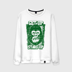 Мужской свитшот хлопок с принтом Get Up - Stand Up в Екатеринбурге, 100% хлопок |  | bob marley | get up | get up stand up | gorilla | stand up | боб марли | вставай | горилла | обезьяна