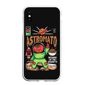 Чехол для iPhone XS Max матовый с принтом Astromato в Екатеринбурге, Силикон | Область печати: задняя сторона чехла, без боковых панелей | alive | astronaut | defender | food | galaxy | ketchup | monster | moon | pizza | planet | space | spaghetti | tomato | vegetable | астронавт | галактика | еда | живая | живой | защитник | кетчуп | космос | луна | монстр | овощ | пицца | планета | помидор