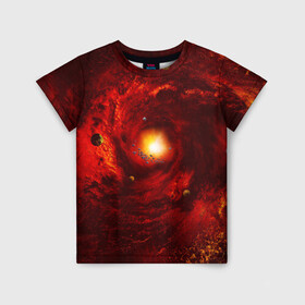 Детская футболка 3D с принтом КОСМИЧЕСКИЙ ВИХРЬ в Екатеринбурге, 100% гипоаллергенный полиэфир | прямой крой, круглый вырез горловины, длина до линии бедер, чуть спущенное плечо, ткань немного тянется | вселенная | галактика | звёзды | земля | космос | лучи | планеты | сияние | солнце